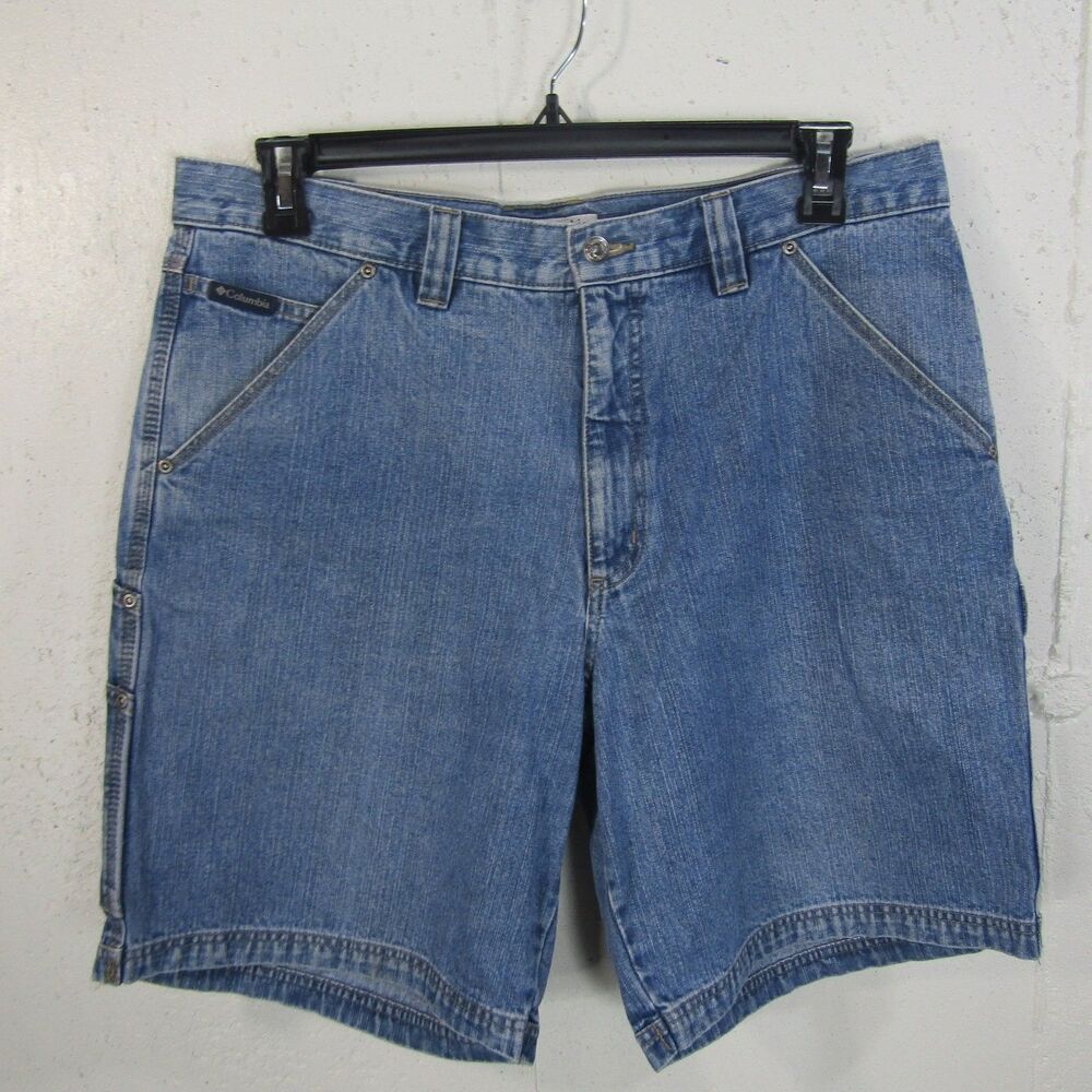 Columbia Men's 36 Blue Denim Carpenter Shorts Cotton Utility Pockets 9" Inseam